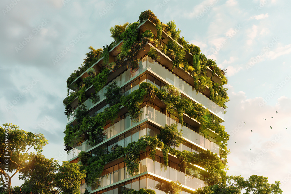 tall buildings with plants