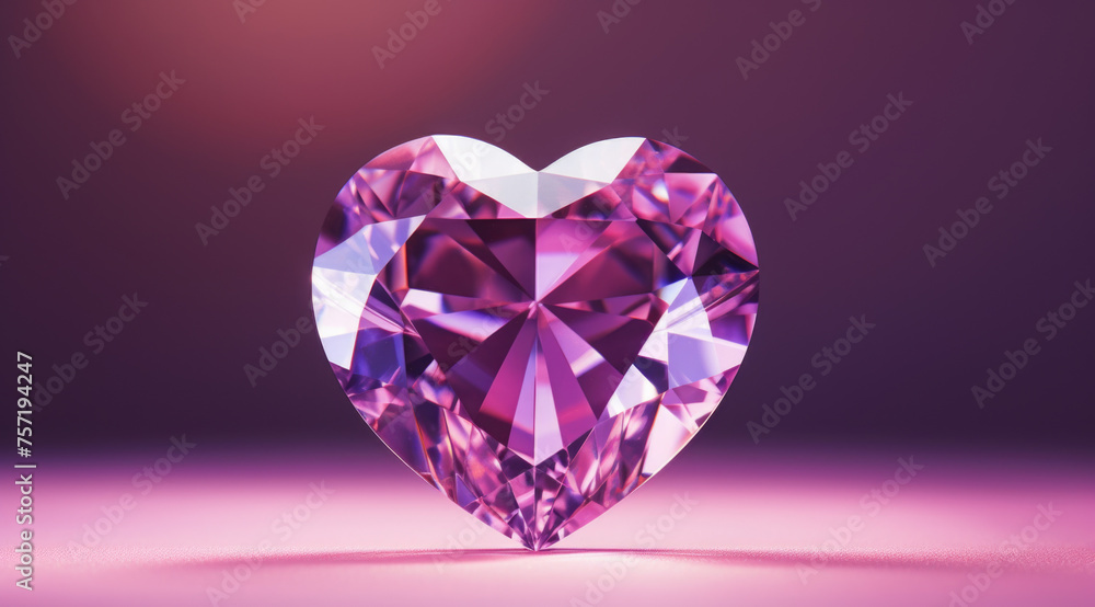 Fototapeta premium Heart shaped purple gem stone on color background.