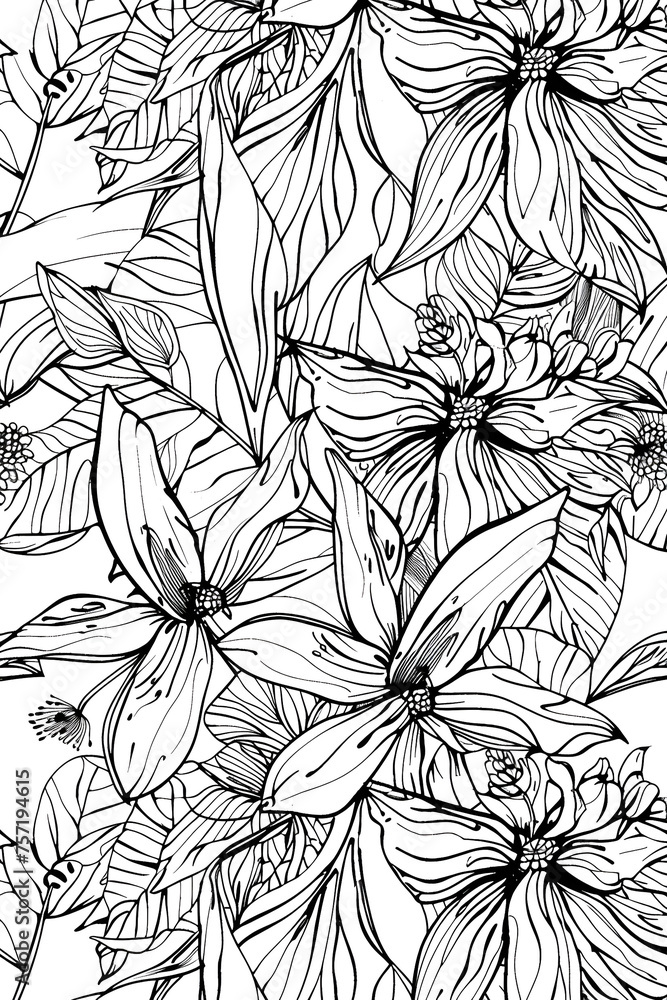 A detailed adult coloring page with a complex floral pattern, creating a soothing coloring experience A detailed adult coloring page with a complex floral pattern, creating a soothing coloring experience