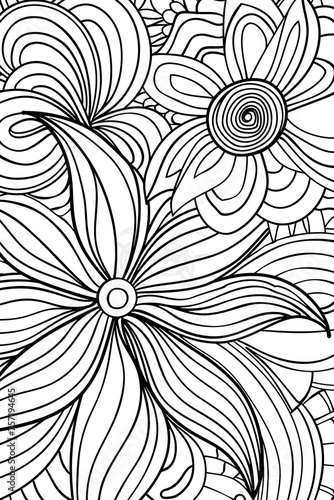 An elegant piece of line art depicting swirls and flowers, perfect for decorative design elements