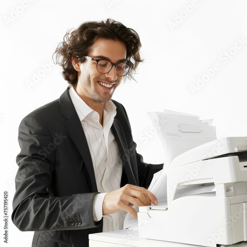 Businessman Printing Documents in Office