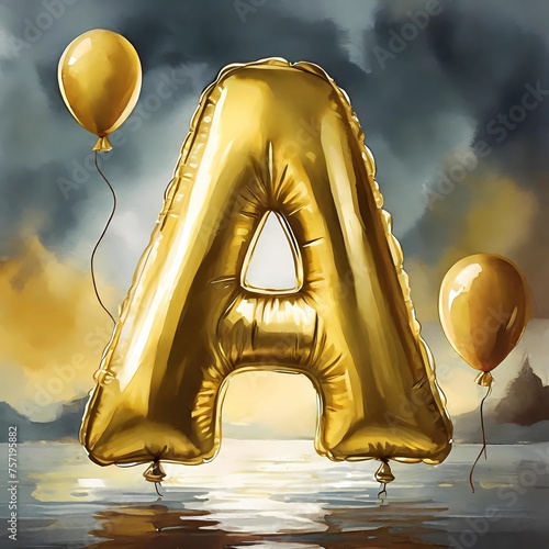 ABC, alphabeth in golden balloon letters, balloons, gold, flying, floating, illustration, 3D, Letters