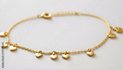A Delicate Gold Anklet Adorned With Tiny Heart Cha