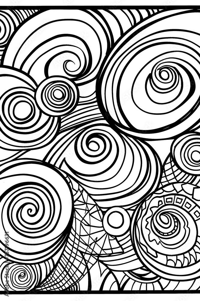 Fototapeta premium This monochrome image shows an intricate pattern with spirals and waves, representing movement and flow in a mesmerizing design