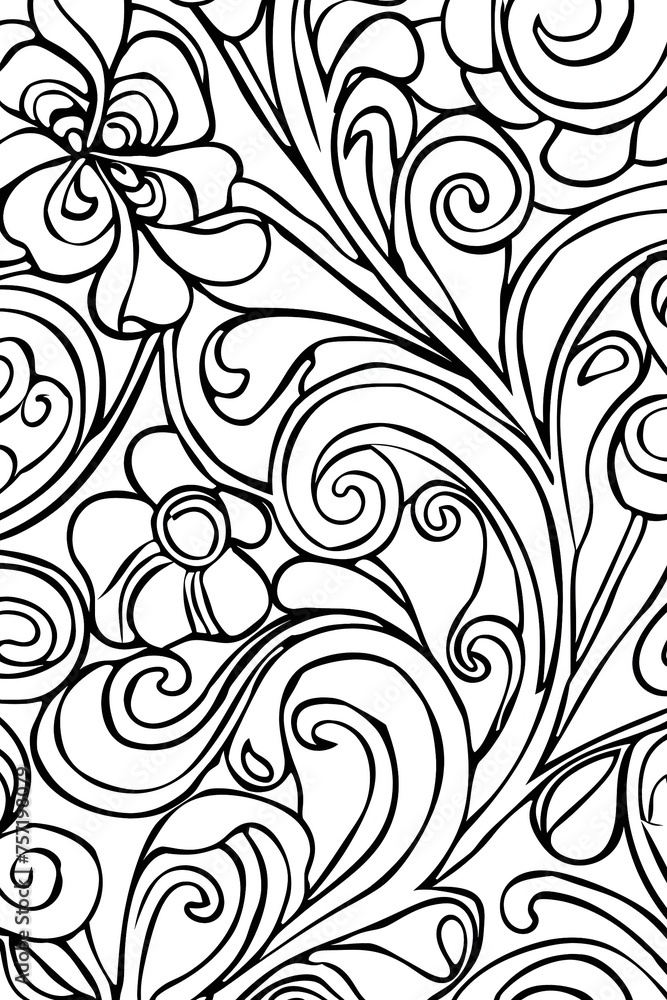 Artistic line art with swirling floral patterns that create an appealing abstract decorative design Artistic line art with swirling floral patterns that create an appealing abstract decorative design