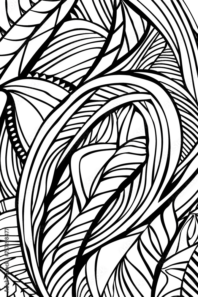 Elegant swirling lines and leaf-like patterns create a mesmerizing abstract design, perfect for backgrounds and adding a touch of nature-inspired art Elegant swirling lines and leaf-like patterns create a mesmerizing abstract design, perfect for backgrounds and adding a touch of nature-inspired art