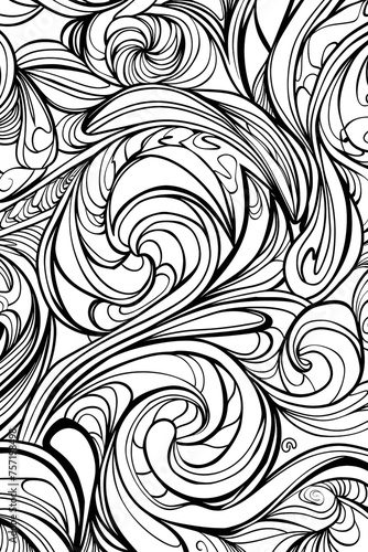 Graceful swirls and leaves intertwine in this captivating line illustration, an ideal design for artistic expression or meditative coloring