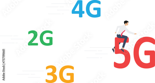Businessmen riding the 5g technology which is the fastest, Global network high speed innovation connection data rate technology vector illustration

