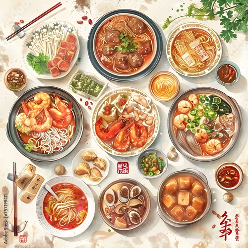 Celebrating Chinese Culinary Diversity An Exquisite Watercolor Illustration of Traditional Dishes and Ingredients