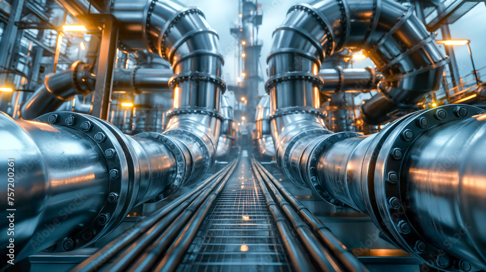 Symmetrical View of Industrial Hydrogen Pipelines in a Modern Facility
Symmetrical View of Industrial Hydrogen Pipelines in a Modern Facility