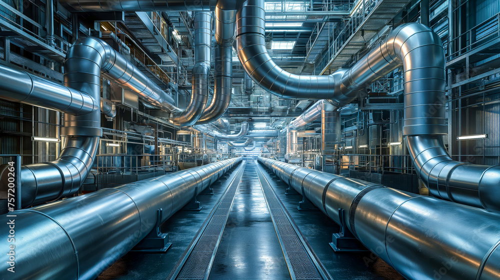 Futuristic Hydrogen Metallic Pipeline System in Industrial Facility
