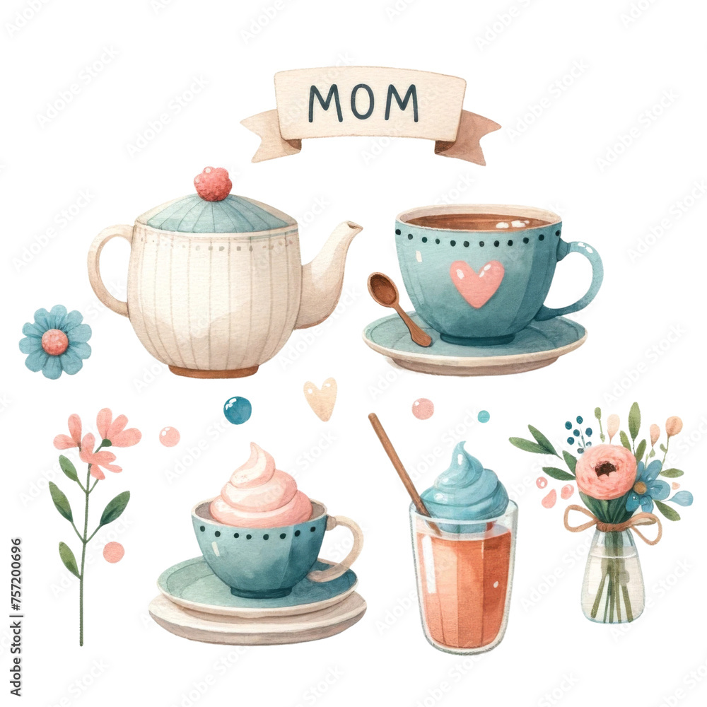 Mother's Day Tea Party Watercolor Set Mother's Day Tea Party Watercolor Set