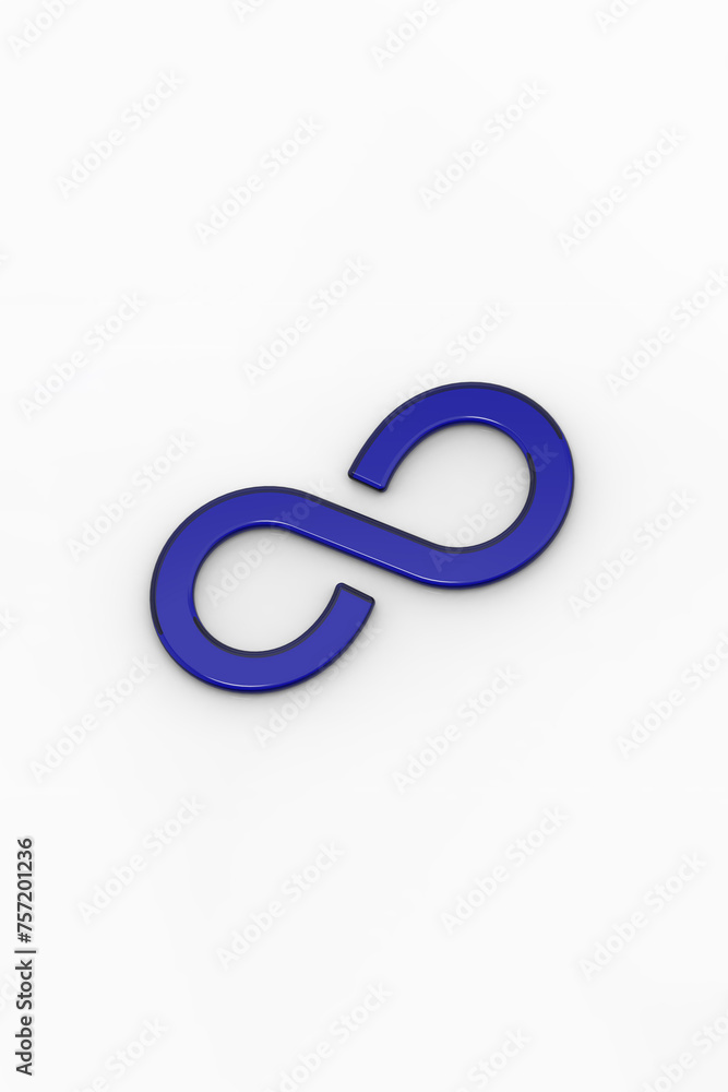 Blue infinity sign on a white background. Symbol of infinity in anything. The infinity of time. An endless cycle. Unlimited possibilities. Unity 3d image. 3D visualization. Horizontal image. Blue infinity sign on a white background. Symbol of infinity in anything. The infinity of time. An endless cycle. Unlimited possibilities. Unity 3d image. 3D visualization. Horizontal image.