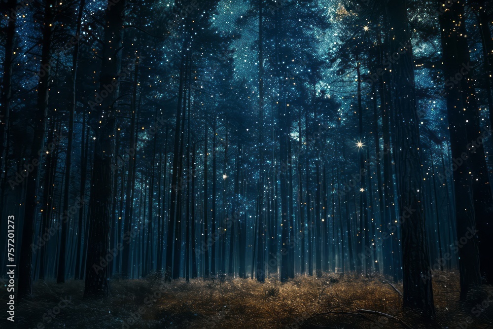 Obraz premium Forest at night with stars