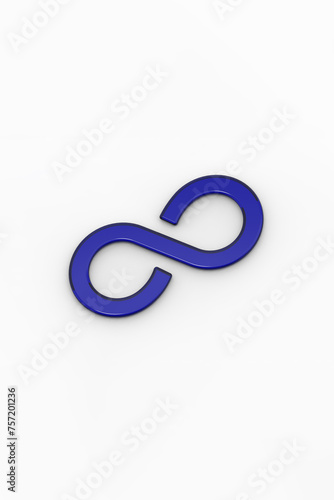 Blue infinity sign on a white background. Symbol of infinity in anything. The infinity of time. An endless cycle. Unlimited possibilities. Unity 3d image. 3D visualization. Horizontal image.