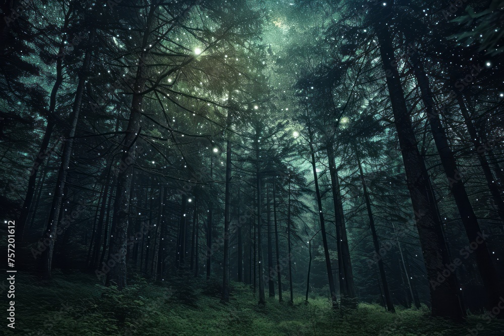 Obraz premium Forest at night with stars
