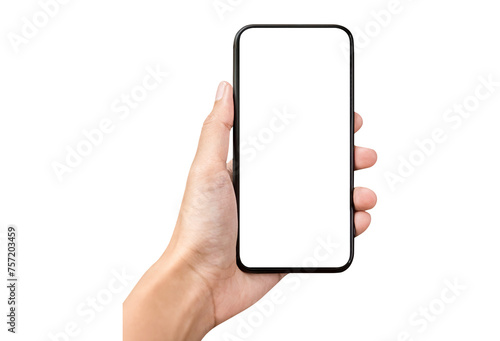 hand holding smart phone, Hand holding mobile phone with empty screen mock up