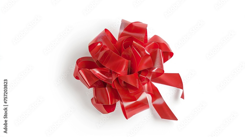 Red gift bow isolated on white background with clipping path. Top view. Red gift bow isolated on white background with clipping path. Top view.