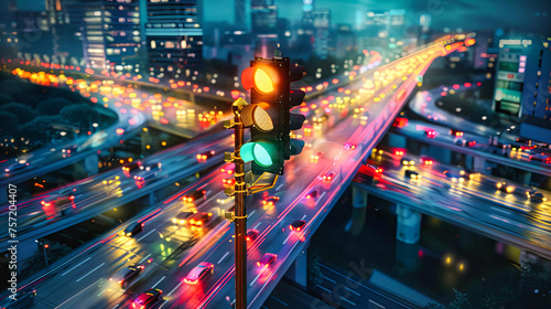 Busy Street Traffic at Night, Urban Road with Motion Blur, City Life and Transportation Concept