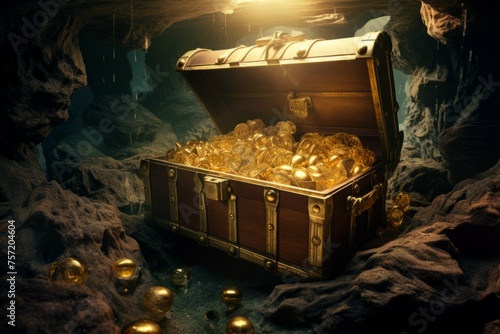 treasure chest in cave full of gold