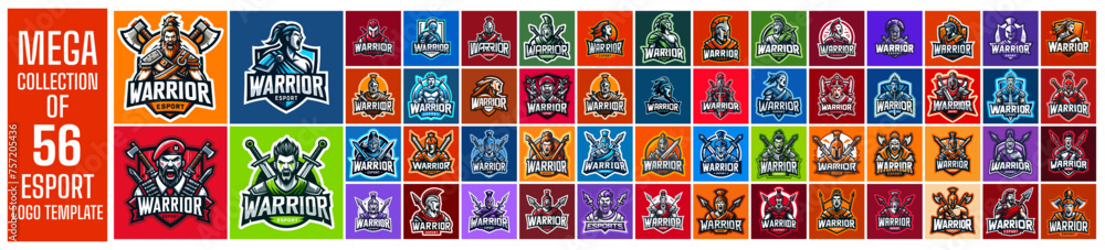 Mega Set of 56 Esports Logos and Mascots Template for Teams and Gamers with Warrior Emblems