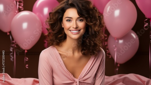 Woman in Pink Dress Among Pink Balloons © Amir