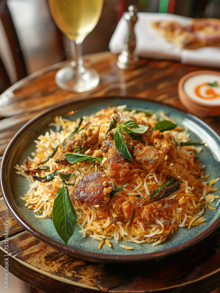 Plate of Food on Wooden Table Plate of Food on Wooden Table
