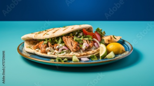 Flavorful Gyro Platter on Turquoise Plate