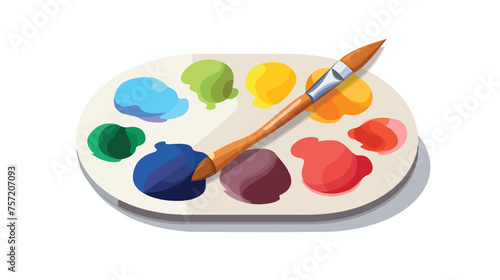 A colorful flat icon of a paint palette with brushe