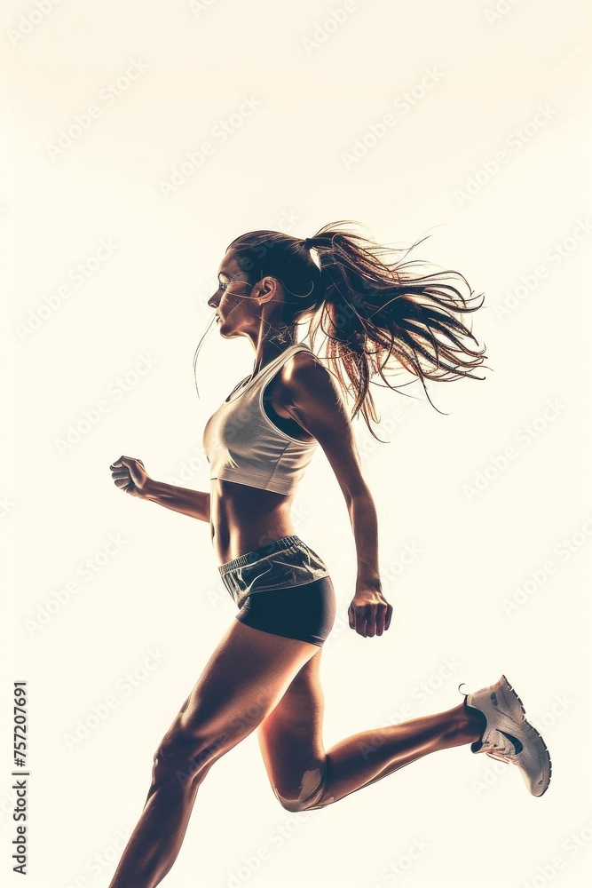 Woman Running on White Background