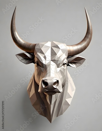Geometrically Designed, Monochromatic Bull Head with a Modern Artistic Look, Generative AI
