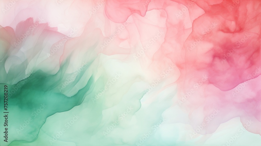 Abstract ombre watercolor background with Watermelon pink, Bright white, Mint green