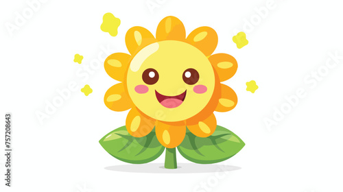 A cute flat icon of a smiling flower with petals re