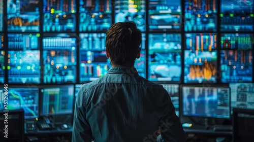 a data center operator is checking the system status on the server room dashboard