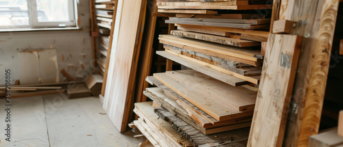 Wood working room, wood storage shelves, bins. Wood working, woods storage.  © killykoon