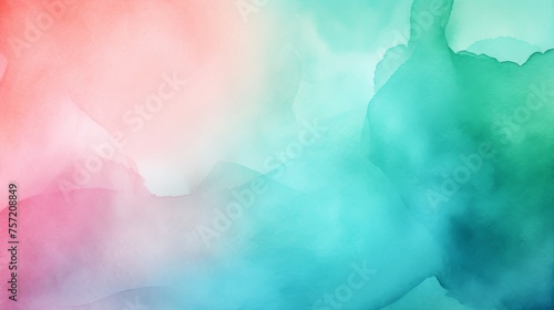 Abstract ombre watercolor background with Turquoise, Emerald green, Coral pink