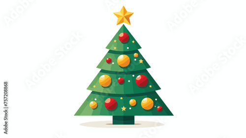 A festive flat icon of a Christmas tree with orname