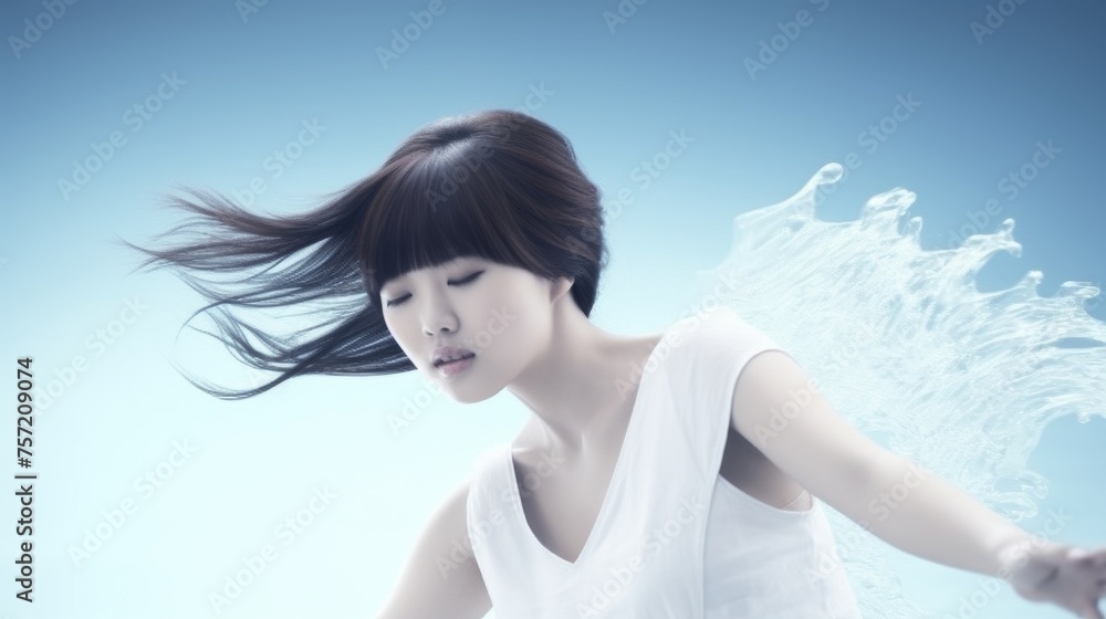 Woman in White Dress Flying Through Air Woman in White Dress Flying Through Air