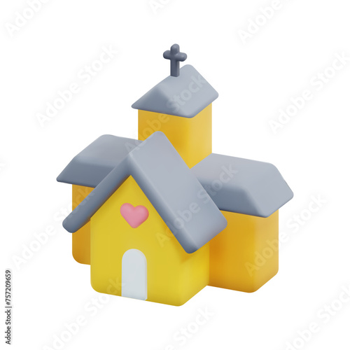 3d church building icon vector. Isolated on white background. 3d valentine, love concept. Cartoon minimal style. 3d icon vector render illustration.