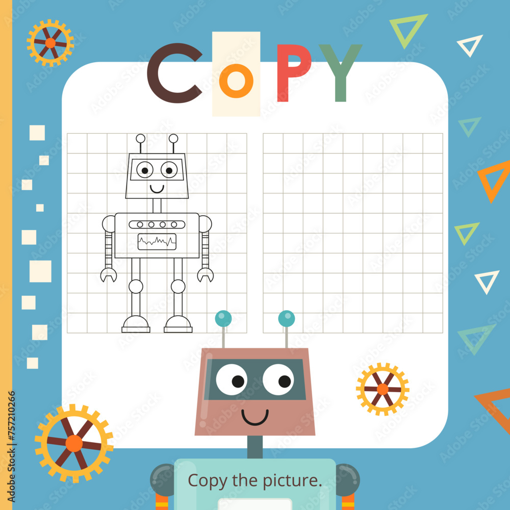 Cute Robots activities for kids. Copy the picture – Little Robot. Logic ...