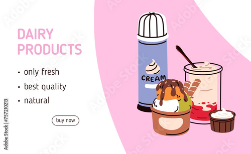 Dairy products, sweet milk desserts, web-page design. Internet webpage, onlin...