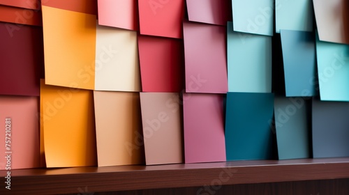 Assorted Colored Papers on Shelf photo
