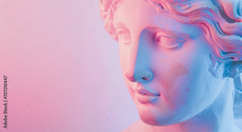 Gypsum Statue of Classical Figure Against Dual-Tone Backdrop