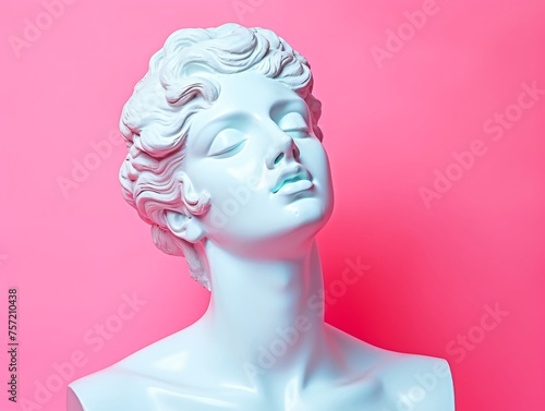 Gypsum Statue of an Ancient Bust Against a Pink Background © provectors