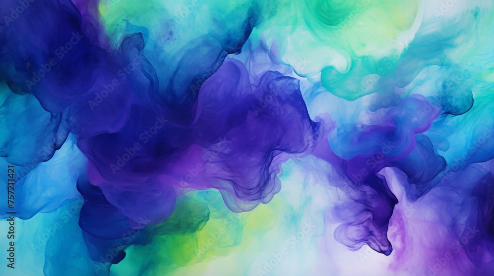Abstract ombre watercolor background with Deep purple, Electric blue, Neon green