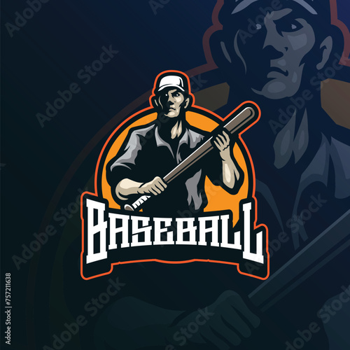 Baseball mascot logo design with modern illustration concept style for badge, emblem and t shirt printing. Men baseball illustration with stick in hand.