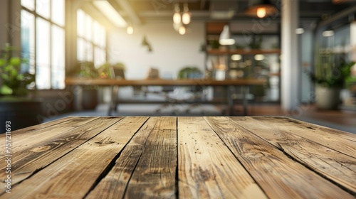 Abstract Front blur wood texture table bar view on clean terrace.