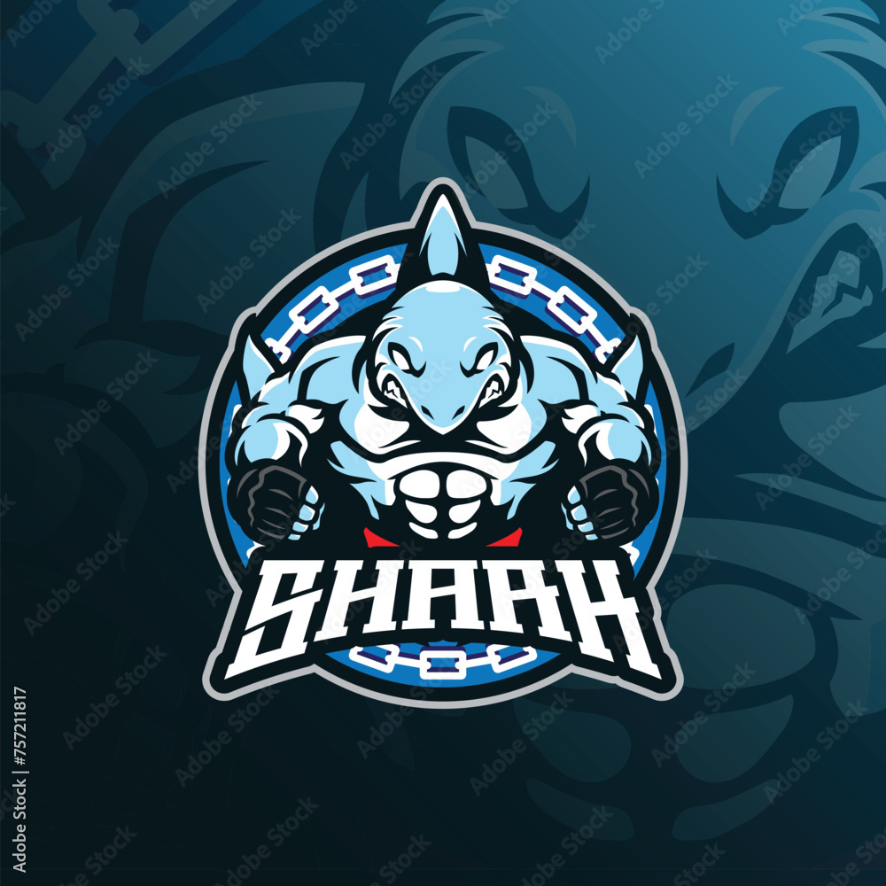 Shark mascot logo design with modern illustration concept style for badge, emblem and t shirt printing. Shark boxing illustration.
