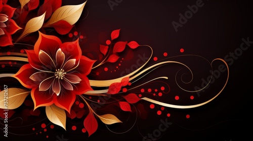Beautiful abstract red and gold floral design