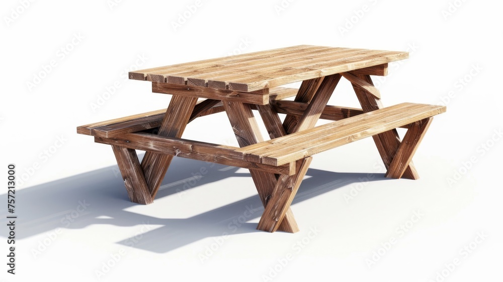 3d wood outdoor picnic table for garden or park. Isolated realistic render icon of outdoor furniture for dining in summer. Recreational area with outdoor furniture for resting on holiday with 3d wood outdoor picnic table for garden or park. Isolated realistic render icon of outdoor furniture for dining in summer. Recreational area with outdoor furniture for resting on holiday with